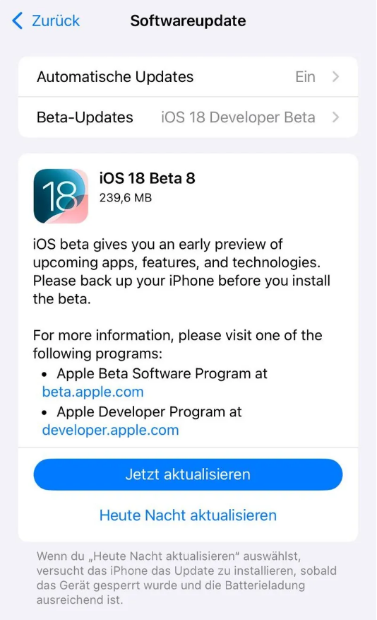 盐湖苹果手机维修分享苹果 iOS / iPadOS 18 开发者预览版 Beta 8 发布 